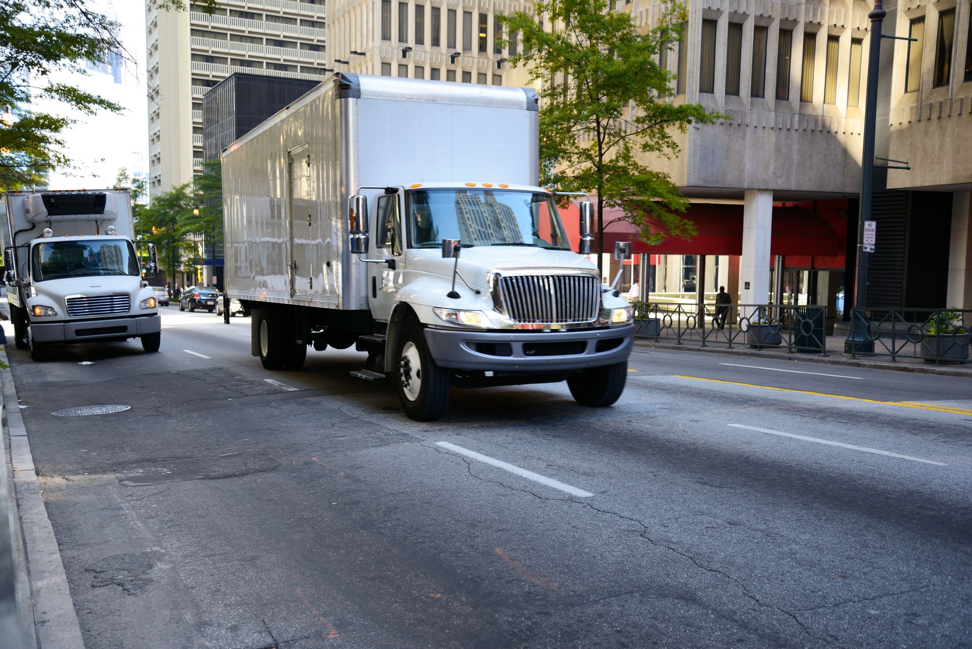 Truck Driving Through Downtown Atlanta, Georgia.